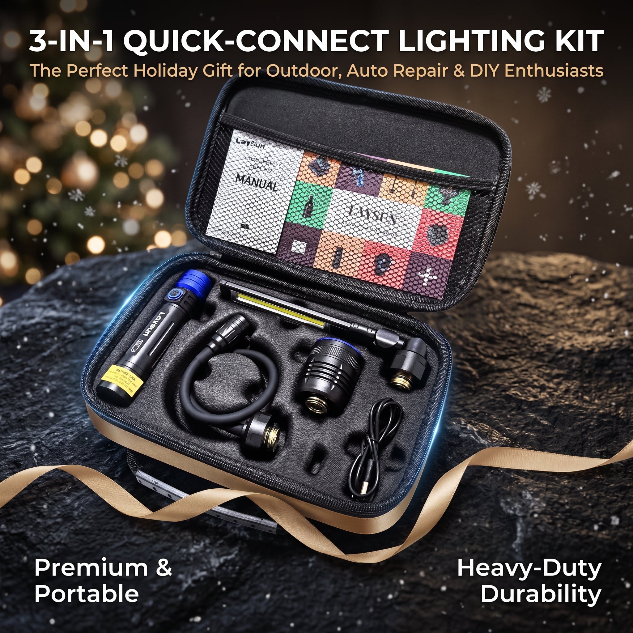 3 in 1 Quick Connect Rechargeable Led Work Light Flashlight Flexible Gooseneck Light kit