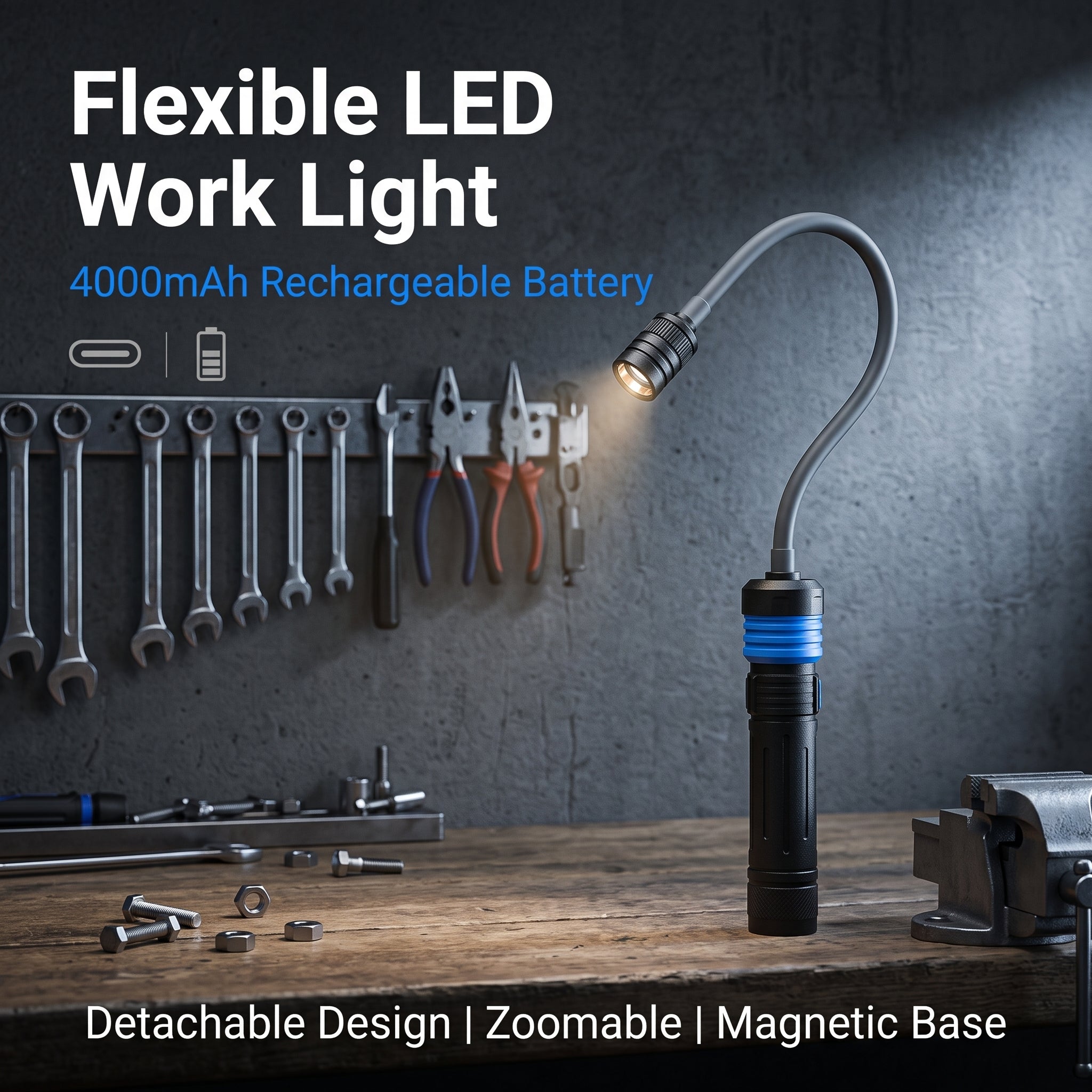 3 in 1 Quick Connect Rechargeable Led Work Light Flashlight Flexible Gooseneck Light kit