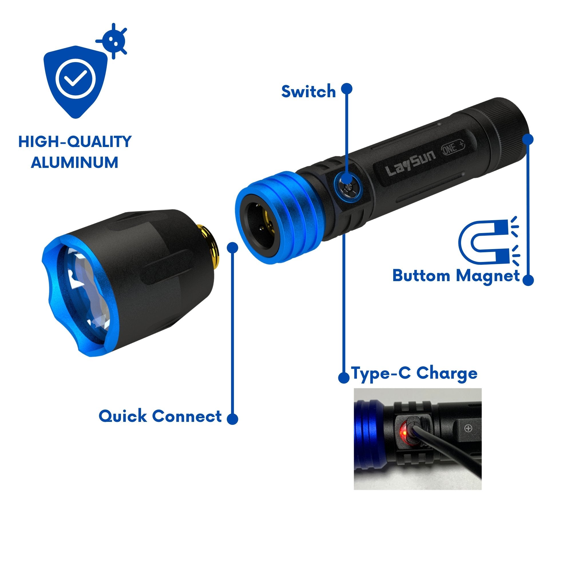 LaySun 3 in 1 Quick Connect Rechargeable Led Work Light Flashlight Flexible Light kit - LaySun Smart
