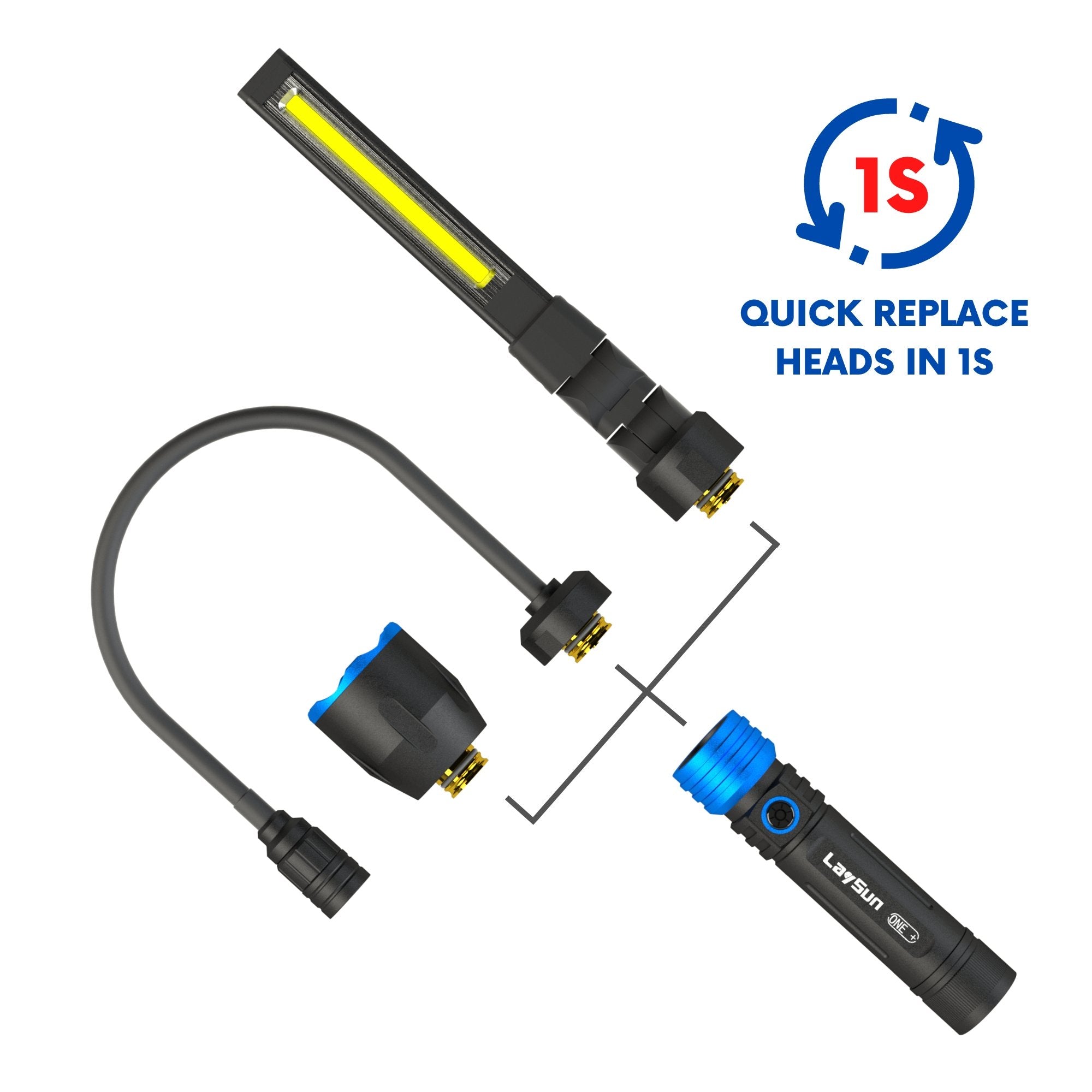 LaySun 3 in 1 Quick Connect Rechargeable Led Work Light Flashlight Flexible Light kit - LaySun Smart