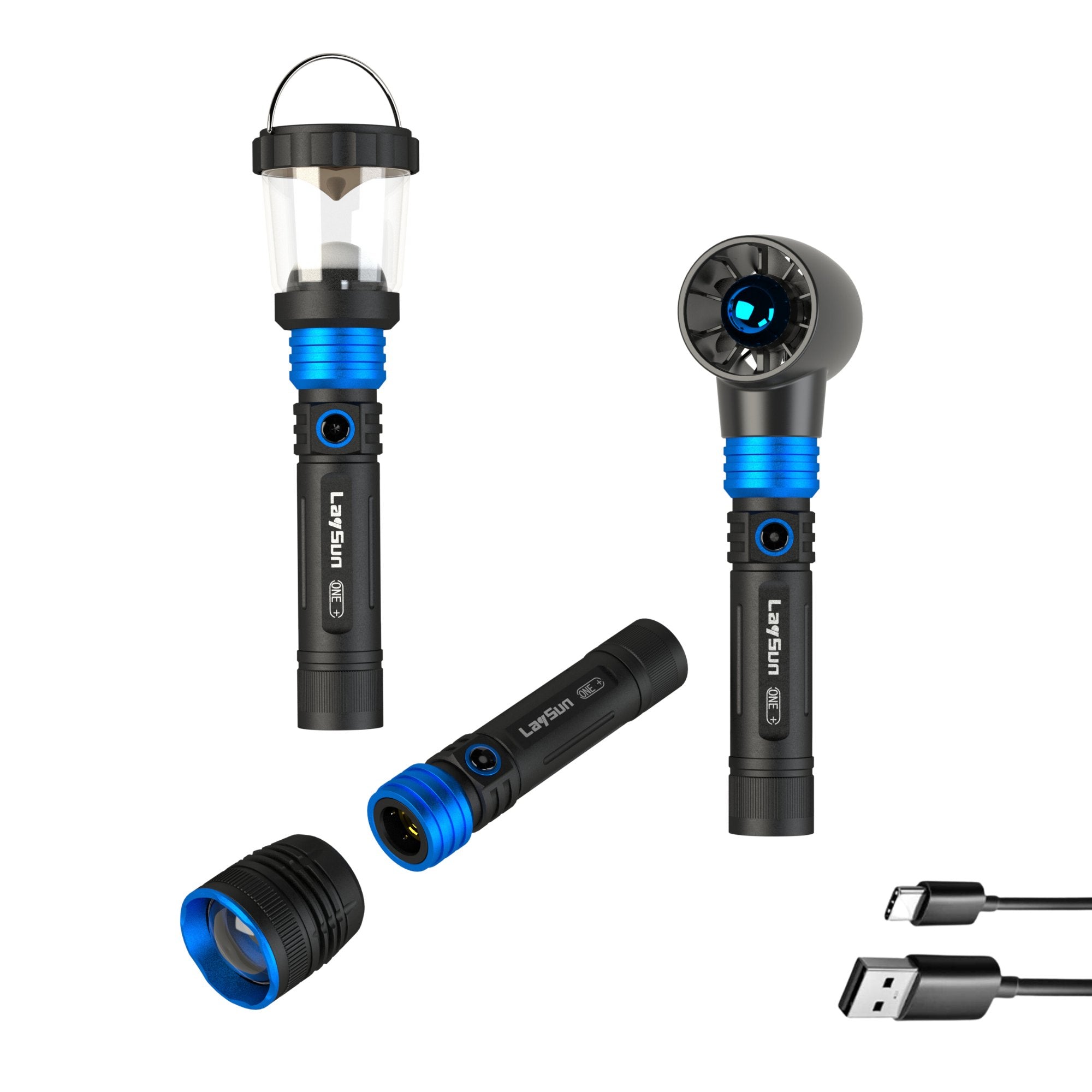3 in 1 rechargeable flashlight LaySun 3 in 1 Quick Connect Rechargeable Led Zoom Flashlight with Magnetic Base, Camping Light and Handheld Fan