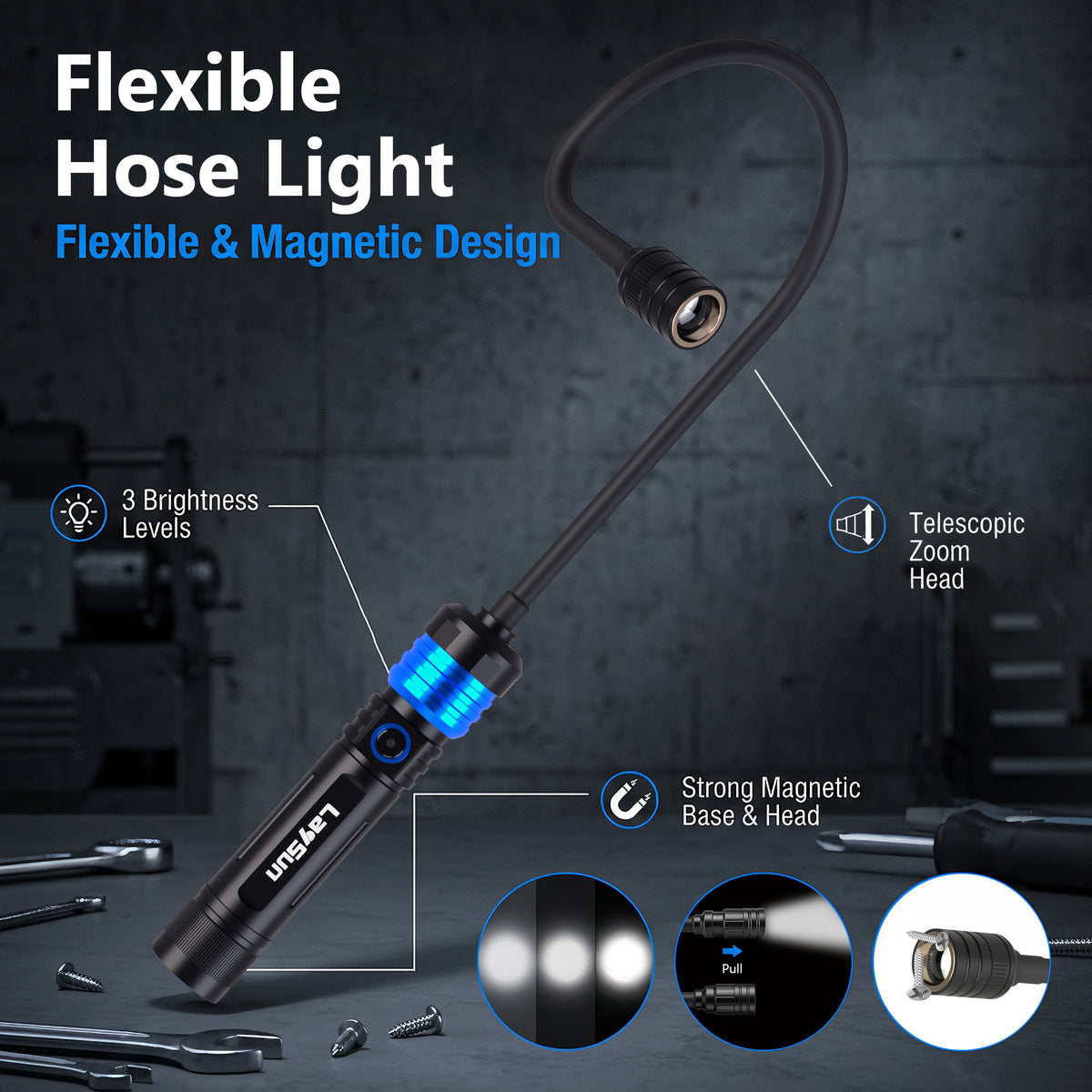 Rechargeable Work Light - Flashlight - Gooseneck Light 3 in 1 Kit