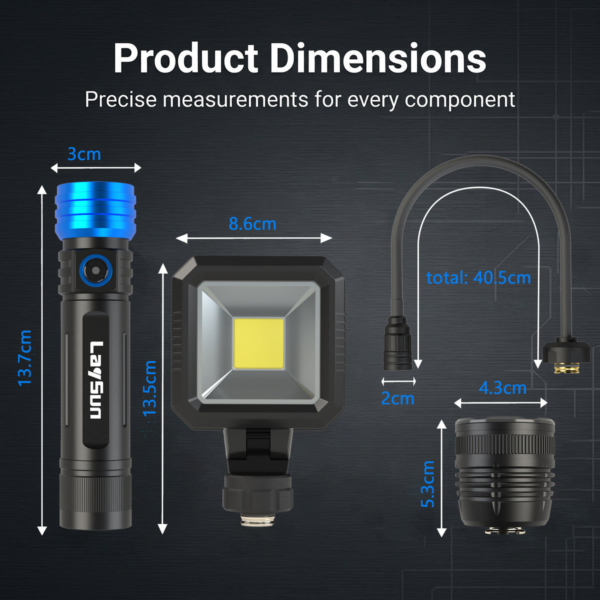 Rechargeable Work Light - Flashlight - Gooseneck Light 3 in 1 Kit