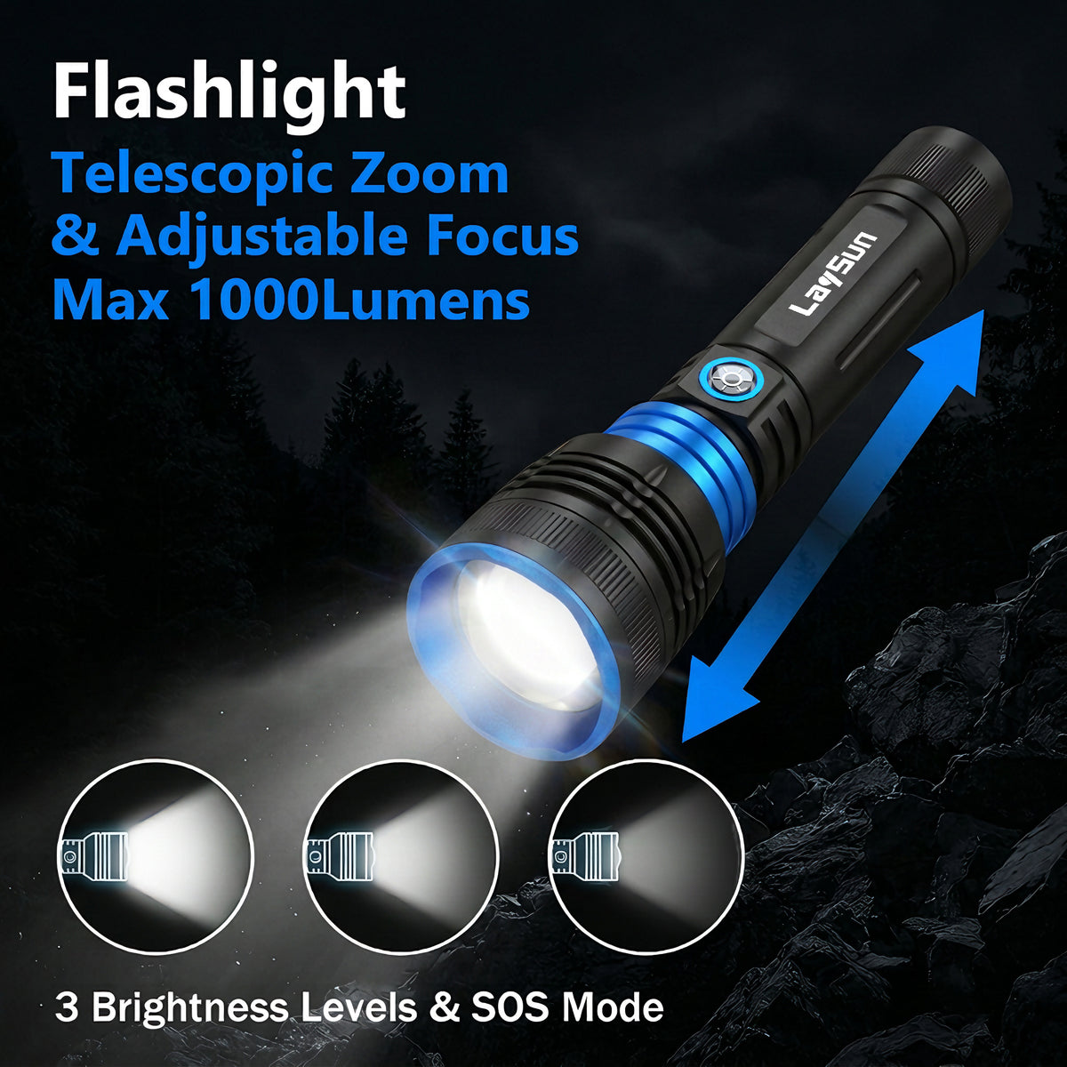 LaySun Interchangeable Heads System 2 in 1 Quick Connect Rechargeable Led Work Light Zoom Flashlight