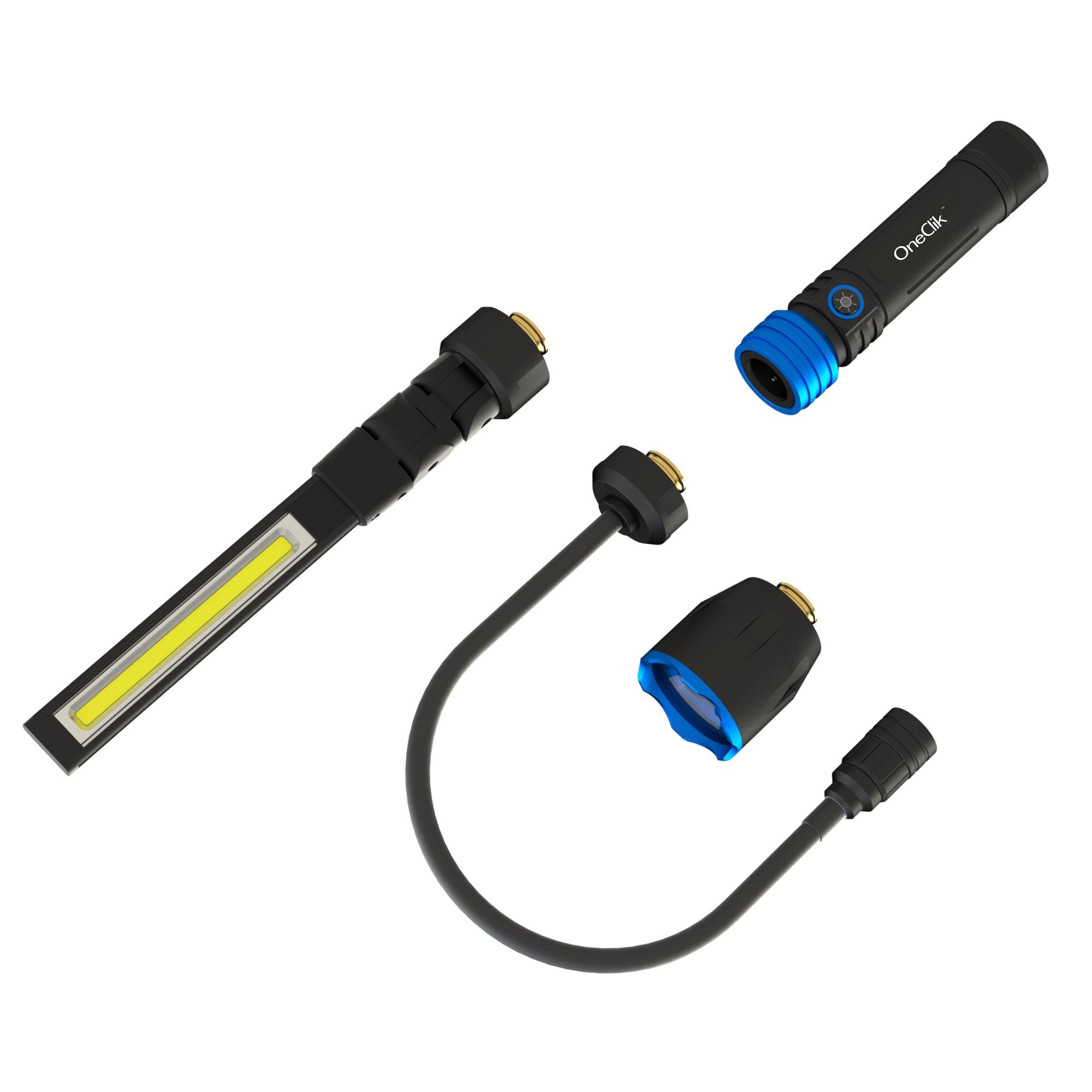 OneClik 3 in 1 Quick Connect Rechargeable Led Work Light Zoom Flashlight Flexible Gooseneck Light kit - LaySun Smart