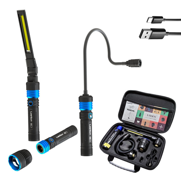 LaySun 3 in 1 Quick Connect Rechargeable Led Work Light Flashlight Flexible Gooseneck Light kit